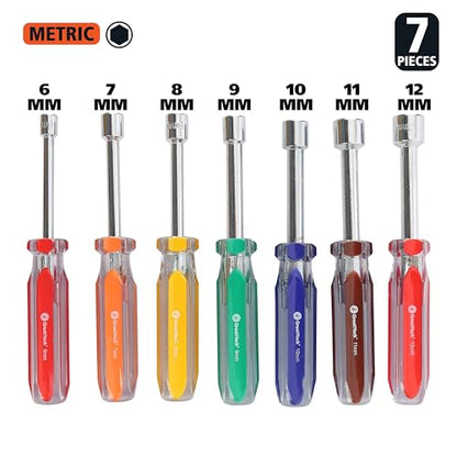 GreatNeck ND71 7-Piece Metric Nut Driver Set, Chrome Vanadium Steel Nut Drivers, Rust-Resistant Finish Nut Drivers Set, Acetate Nut Driver Handle, Color-Coded for Quick Identification - size: Metric