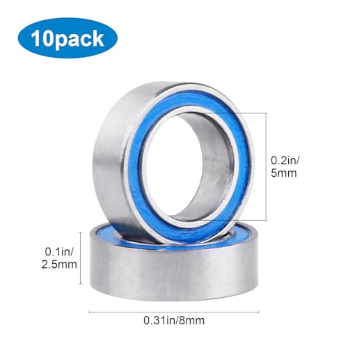 Steel RC Ball Bearings Double Rubber Sealed Deep Groove Miniature Bearings, Set of 10 (5x8x2.5mm MR85-2RS) - size: 5x8x2.5mm MR85-2RS