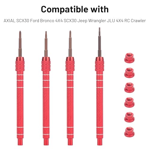 RC Screw Driver Set, daitoku RC Tool Kit Include PH1.5mm/2.0mm H1.3mm T4 Plum for AXIAL SCX30 Ford Bronco 4X4 SCX30 Jeep Wrangler JLU 4X4 (Red) - color: Red