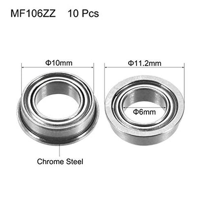 uxcell MF106ZZ Flanged Ball Bearing 6x10x3mm Double Metal Shielded (GCr15) Chrome Steel Flange Rip Bearings 10pcs - size: 6x10x3mm