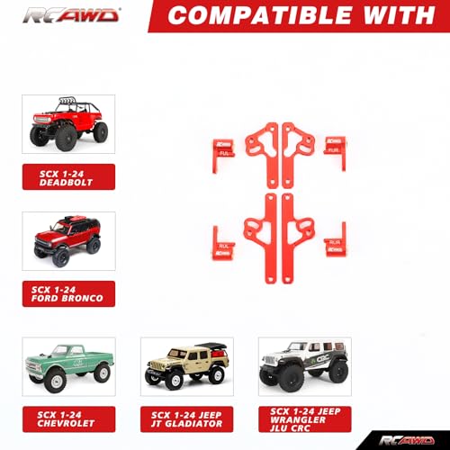 RCAWD SCX24 Shock Flex Blades Extended Travel Adjustable Shocks Mount Suspension Upgrade for AXIAL SCX24 Upgrades 1/24 RC Crawler Red - color: Red