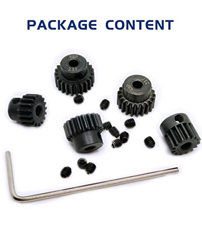 48P Pinion Gear 15T 17T 19T 21T 23T with Screwdriver for 1/10 RC Motor | Hardened Metal,High Strength,Wear Resistant 48P Pinion Gear Set for Traxxas Arrma HSP HPI AXIAL Tamiya Losi - size: 15T/17T/19T/21T/23T