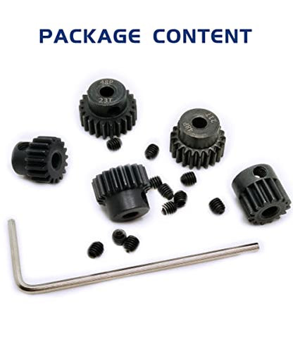 48P Pinion Gear 15T 17T 19T 21T 23T with Screwdriver for 1/10 RC Motor | Hardened Metal,High Strength,Wear Resistant 48P Pinion Gear Set for Traxxas Arrma HSP HPI AXIAL Tamiya Losi - size: 15T/17T/19T/21T/23T