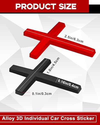 2PCS Metal Jesus Cross Car Emblem, 2.5"×1.8" 3D Silver Alloy Religious Jesus Christ Cross Badge Stickers, Self-Adhesive Automotive Christian Decals for Car Body, Tailgate, Window(Black+Red) - color: Black+Red