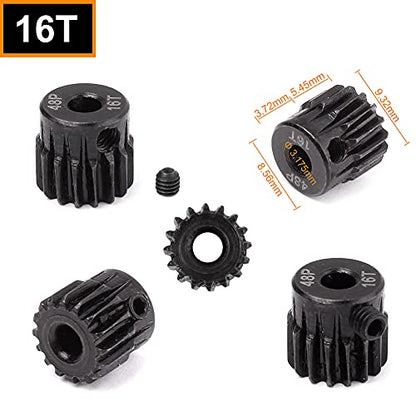Hobbypark Metal Steel 48P Pinion Gear Set 3.175mm Shaft Hole 13T 14T 15T 16T 48 Pitch Motor Gears Kit for RC Car (4-Pack)
