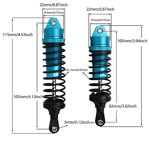 5862 Front & Rear Aluminum Alloy Shock Absorber for 1/10 Slash 4x4 Hoss Rustler Stampede Bandit VXL Shock Parts Replace of 3760 3762 SLA014 (4-Pack) (Blue) - color: Blue
