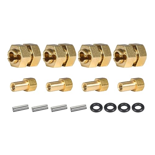 SCX24 Brass Wheel hex Hub Extenders 4pcs 8mm(+4mm) with Nuts 1.0 Wheel Rims Adapter for 1/24 RC Crawler SCX24 Bronco C10 Gladiator AX24 SCX24 Upgrades Accessories (SCX24 Brass Wheel hex Hub 8mm)