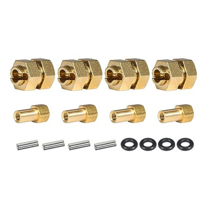 SCX24 Brass Wheel hex Hub Extenders 4pcs 8mm(+4mm) with Nuts 1.0 Wheel Rims Adapter for 1/24 RC Crawler SCX24 Bronco C10 Gladiator AX24 SCX24 Upgrades Accessories (SCX24 Brass Wheel hex Hub 8mm)