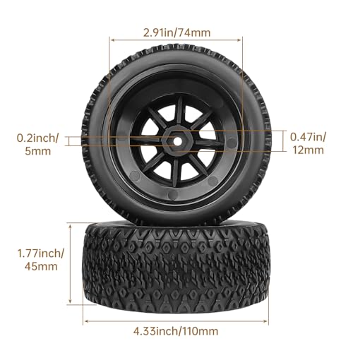 Pre-Glued 12mm Hex RC Wheel Rim & Tires Set for 1/10 RC Short Course Truck Traxxas Slash 2WD 4x4 HPI Tamiya Losi SCT Redcat Blackout SC, 4PCS (Style B)