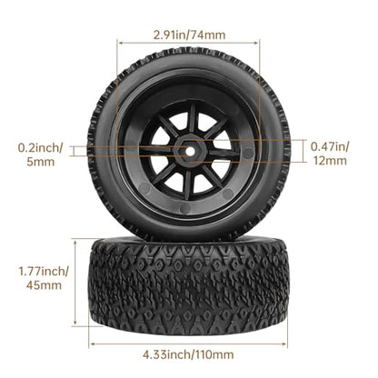 Pre-Glued 12mm Hex RC Wheel Rim & Tires Set for 1/10 RC Short Course Truck Traxxas Slash 2WD 4x4 HPI Tamiya Losi SCT Redcat Blackout SC, 4PCS (Style B)