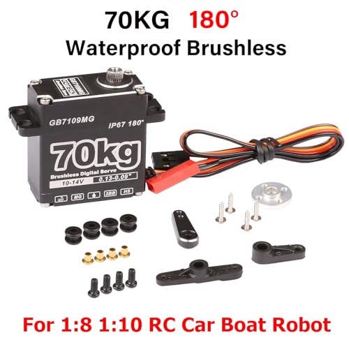 GOTECK 70KG Brushless Digital Servo,High Voltage 14V Metal Gear Waterproof Steering Servo with 25T Servo Horn for 1/8 1/10 RC Crawler Car,Robot,Boat,Truck Robot Parts (GB7109MG-180°)