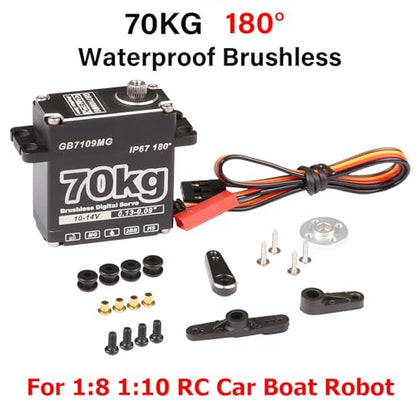 GOTECK 70KG Brushless Digital Servo,High Voltage 14V Metal Gear Waterproof Steering Servo with 25T Servo Horn for 1/8 1/10 RC Crawler Car,Robot,Boat,Truck Robot Parts (GB7109MG-180°)