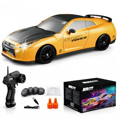 Remote Control Car RC Drift Car 2.4GHz 1:24 Scale 4WD 20KM/H High Speed Model Vehicle with LED Lights Drifting Tire Racing Sport Toy Car for Adults Boys Girls Kids Gift - color: E-yellow