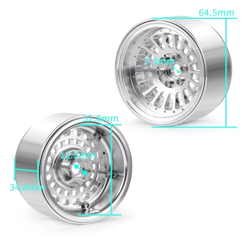 MOHERO 4Pcs Aluminum 2.2" Beadlock Wheel Rims 34.8mm for 1/10 RC Rock Crawler Axial SCX10 Wraith 90048 RR10 Upgrade Part (Silver)
