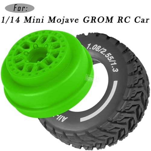 RC Wheels for 1/14 Mini Mojave GROM RC Car,RC Tires Beadlock Wheels Hub Rim Tires Wheels and Plastic Wheel hub Green(4PCS) - color: Green/for Mini Mojave Grom
