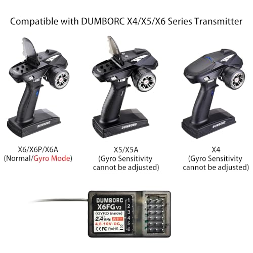 ATA HOBBY DUMBORC X6FG(Built in Gyro) 6 Channels 2.4GHz RC Receiver | For DUMBORC X6, X6PM-350 Transmitter, RC Car, Boat, Tank, Drifting Car - style: X6FG(Built in Gyro)
