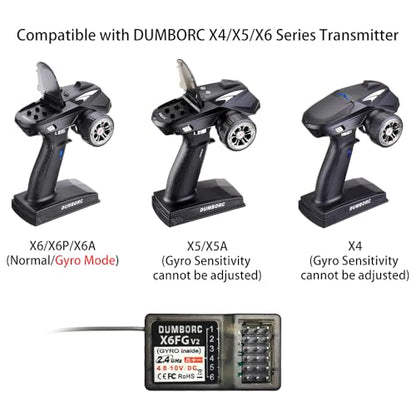 ATA HOBBY DUMBORC X6FG(Built in Gyro) 6 Channels 2.4GHz RC Receiver | For DUMBORC X6, X6PM-350 Transmitter, RC Car, Boat, Tank, Drifting Car - style: X6FG(Built in Gyro)