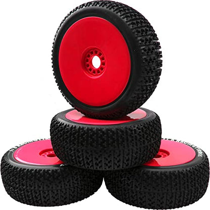 ShareGoo OD 4.52" 1/8 RC Buggy Rubber Tires Tyre w/Plastic Rim 17mm Hex Compatible with Arrma Kyosho Exceed RC Traxxas Redcat HSP HPI 1/8 Scale Off Road Car Buggy (Red) - color: Red