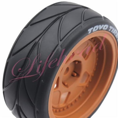 Lifehead 65mm On Road Rubber Tires& Wheels Rims 12mm Hex Hub for HPI Ken Block's Tamiya XV01 TT01 TT02B Kyosho FAZER MK2 Lc racing PTG HSP RGT RC 3RACING D5 1/10 RC Rally Car - color: Brown 3