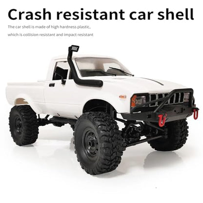 RC Truck 1/16 RC Rock Crawler, WPL C24 4x4 RC Pickup Truck, 2.4GHz Remote Control Car, All Terrain Off Road RC Climbing Car with Headlights and 2 Batteries for Adults (White) - color: White