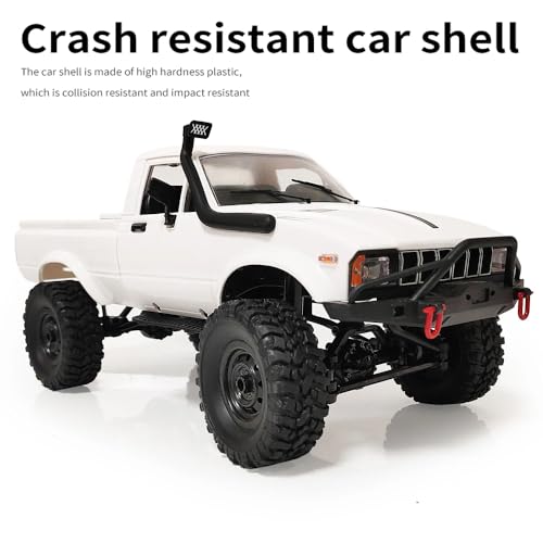 RC Truck 1/16 RC Rock Crawler, WPL C24 4x4 RC Pickup Truck, 2.4GHz Remote Control Car, All Terrain Off Road RC Climbing Car with Headlights and 2 Batteries for Adults (White) - color: White