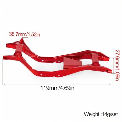 ONE-PIECE CNC SCX30 Chassis Aluminum Frame Rails for Axial SCX30 1/30 RC Crawler, 4x4 Ford Bronco Jeep Wrangler JLU Upgrade Part (Red) - color: Red