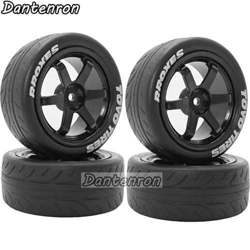 1/10 RC On Road Tires OD 68mm and Hard Plastic Street Wheels 12mm Hex Touring Tyres for 1:10 Rally Racing Drift Car Tamiya TT01 TT02 XV01 HPI KYOSHO HSP PTG2 Traxxas TA06 A959 4PCS (Black) - color: Black