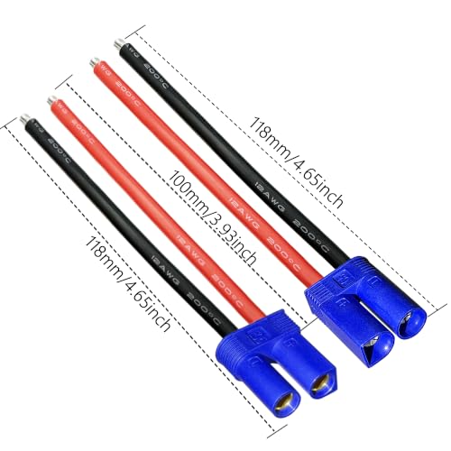 EC5 Connector with 12AWG 100mm Silicone Wire Cable 6PCS | Ready-to-use Upgraded EC5 Fale Female 5mm Bullet Cable, Compatible with RC Lipo Battery, FPV Drone, RC Car, Boat and ESC