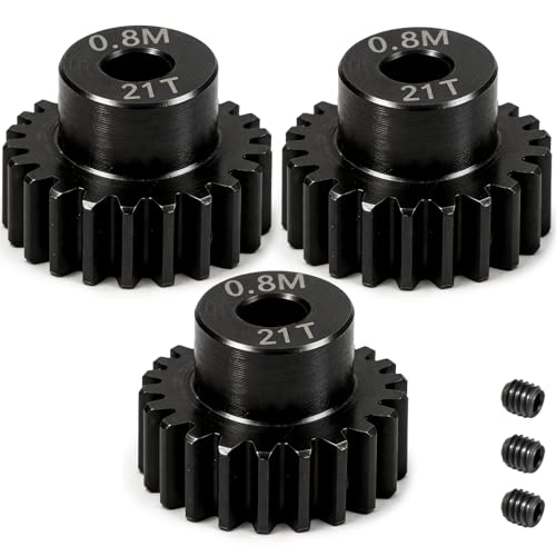 3-Pack Steel Metal 0.8M 5mm Pinion Motor Gear Sets 21T Compatible with HPI Kyosho Losi Axial Tamiya 1/8 1/10 RC Car Monster Truck Buggy, 0.8 Module Gear for Traxxsa Arrma - style: 3Pcs 21T