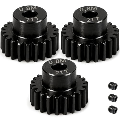 3-Pack Steel Metal 0.8M 5mm Pinion Motor Gear Sets 21T Compatible with HPI Kyosho Losi Axial Tamiya 1/8 1/10 RC Car Monster Truck Buggy, 0.8 Module Gear for Traxxsa Arrma - style: 3Pcs 21T