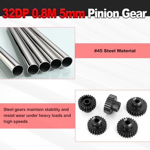 OGRC 32P 23T 24T 25T 26T 27T Pinion Gear for 1/8 1/10 RC Truck Monster | 0.8 Mod, 5mm Shaft, Hardened Steel, Fits 3660, 3665, 3670, 4068, and 4074 Series Motor - size: 23T 24T 25T 26T 27T