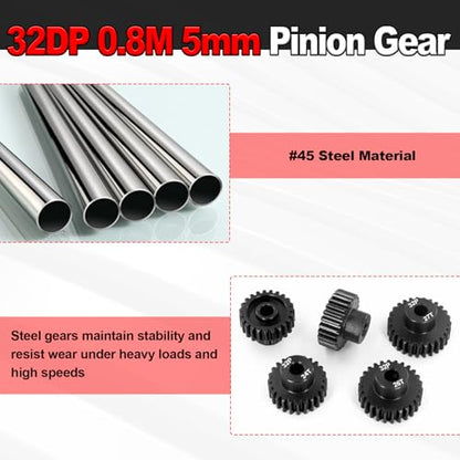OGRC 32P 23T 24T 25T 26T 27T Pinion Gear for 1/8 1/10 RC Truck Monster | 0.8 Mod, 5mm Shaft, Hardened Steel, Fits 3660, 3665, 3670, 4068, and 4074 Series Motor - size: 23T 24T 25T 26T 27T