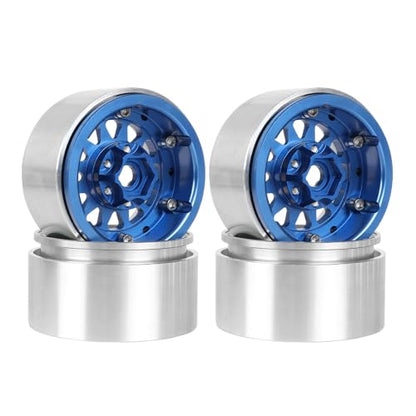 4PCS 1.9" Beadlock Wheel Rims Offset-10mm Aluminum Alloy Metal Wheel Hub for 1/10 RC Rock Crawler Car for Axial SCX10 TRX4 TRX6 D90 D110 Upgrade Accessories(12Holes-Blue) - color: 12holes-blue