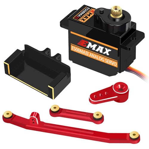 OGRC 12g Servo EMAX Servo RC Steering Servo with Servo Arm Steering Link and Brass Servo Mount for Axial SCX24 AX24 RC Car Upgrade Parts（Red） - color: Red