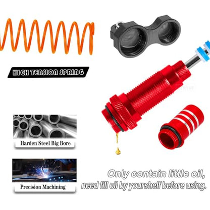 RC Aluminum Front Rear Big Bore RC Shock Absorber Upgrades Part for 1/10 Slash,Stampede,Rustler,Hoss 2WD 4X4 VXL,Alloy 4PCS RC Shocks w/Golden spring,Red - color: Red - (RC Shocks)