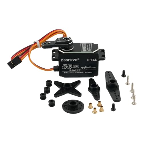 DSSERVO BLS4355 55KG Low Profile Brushless Digital Servo IP67 Waterproof Metal Gear, 0.09s, 180/270/360 Degree for RC Crawler Truck Robot Arm (180 Degree) | Low Profile Brushless IP67 Waterproof