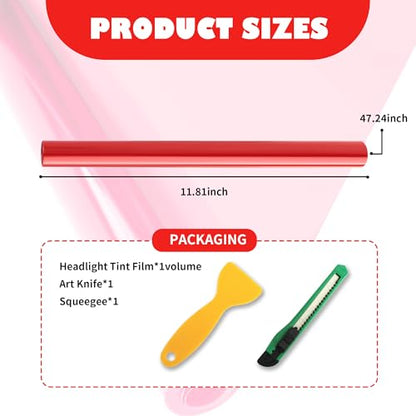 12×47 Inch Car Headlight Tint Film,Self-Adhesive Tail Light Tint Film Kit with Squeegee & Cutter,Universal Taillight Tints Films Automotive Exterior Accessories for Car Fog (Pink) - color: Pink