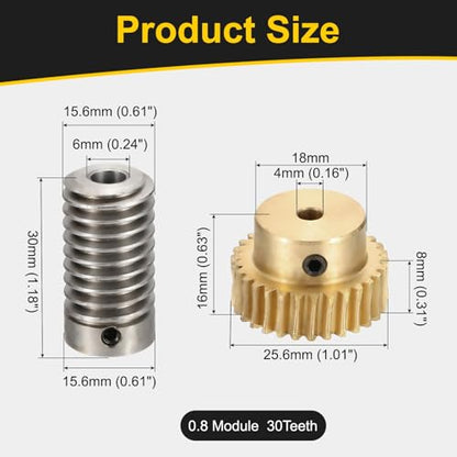 uxcell Worm Gear Set 30T 0.8 Module 1:30 Reduction Rate, Right Rotation Drive Gear Box Wheel Reduce Transmission Part (Brass Gear-4mm Bore, 1045 Steel Rod 6mm Bore) - size: Gear-4mm, Rod-6mm Bore, style: 0.8M-30T