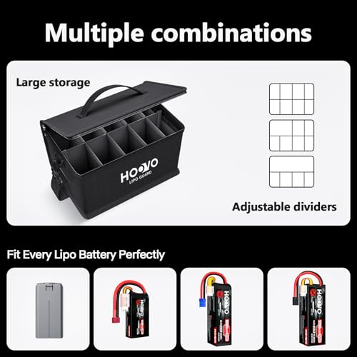 HOOVO Lipo Bag, Fireproof and Explosionproof LiPo Battery Bags | Large Capacity LiPo Guard Safe Pouch Adjustable for 10 - Cell LiPo Storage & Charge (10.6"x 6.7" x 6.7")