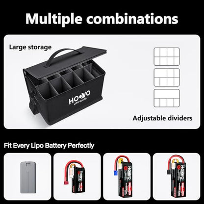 HOOVO Lipo Bag, Fireproof and Explosionproof LiPo Battery Bags | Large Capacity LiPo Guard Safe Pouch Adjustable for 10 - Cell LiPo Storage & Charge (10.6"x 6.7" x 6.7")