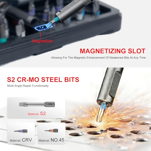 42 in 1 Magnetic Screwdriver, Screwdriver Set, Multi Bit Ratcheting Screwdriver Set with Storage Case Repair Tool Kit for Computer, Eyeglass, Bicycles, Watch, Ring Doorbell, Furniture and DIY - color: Grey Ratchet