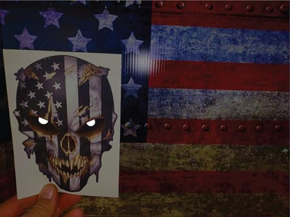 Skull with Reflective Eyes American Flag Vinyl Decal Stickers Car Truck Sniper Marines Army Navy Military Graphic - color: Black and White, size: 6.5 Inch