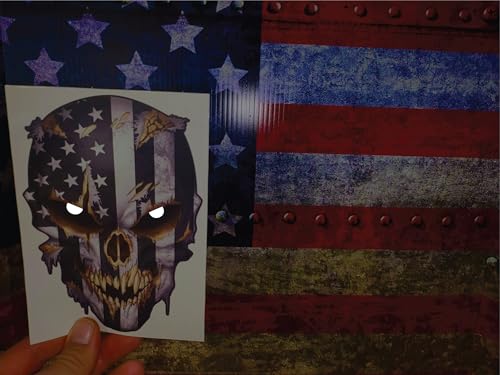 Skull with Reflective Eyes American Flag Vinyl Decal Stickers Car Truck Sniper Marines Army Navy Military Graphic - color: Black and White, size: 6.5 Inch