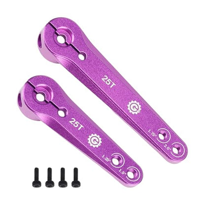 2PCS TGCWENG CNC Aluminum 25T Servo Horn Long Steering Servo Arms Compatible Futaba Savox Xcore HL HSP HD Power Rc Servos Suitable for RC Airplanes RC Plane Car (Purple)