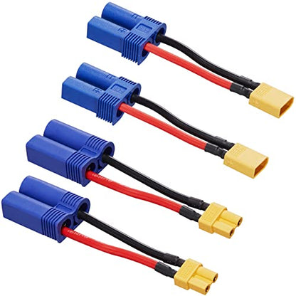 XT30 to EC5 Adapter ec5 to xt60 16AWG Connector (4 Pack) | for RC FPV Drone Car Lipo Battery Charger ESC - size: XT30-EC5