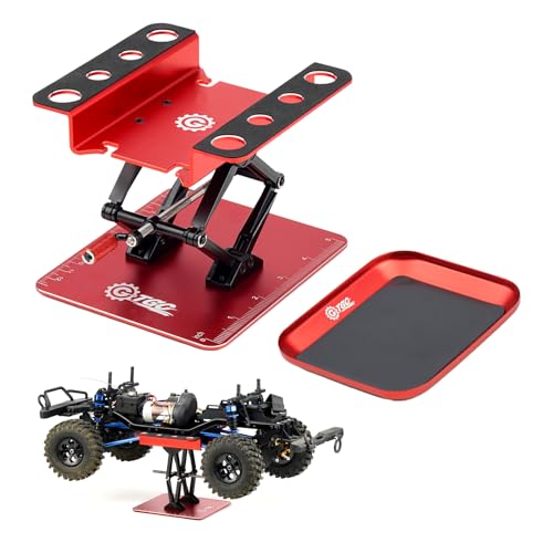 RC Car Adjustable Height Work Stand with Screwed Tray Made of Aluminum Alloy Suit for TRX4M Axial Arrma Redcat Losi Etc 1/8 1/10 1/12 1/14 1/16 1/18 RC Car Tool Set (Red) - color: Red