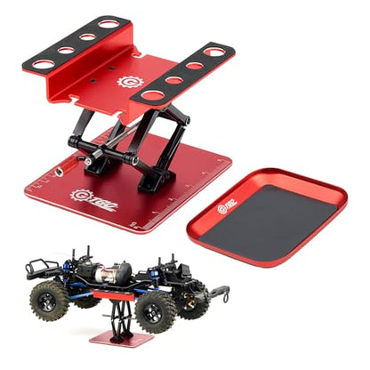 RC Car Adjustable Height Work Stand with Screwed Tray Made of Aluminum Alloy Suit for TRX4M Axial Arrma Redcat Losi Etc 1/8 1/10 1/12 1/14 1/16 1/18 RC Car Tool Set (Red) - color: Red