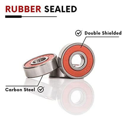 10 PCS 608-2RS Double Red Rubber Sealed Bearings 8x22x7mm, Deep Groove Ball Bearings ABCE-3 Pre-Lubricated, Chromium Bearing Steel (608-2RS-RED, 10) - size: 608-2RS-Red