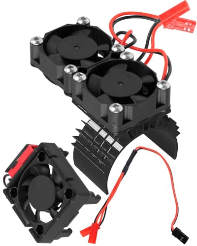 RC VXL-3s ESC Cooling Fan Heat Sink w/Dual Fan Heat Sink Upgrades Part for 1/10 Slash Rustler Stampede 4x4 VXL 4WD,High Velocity Fan Heatsink Hops Up,Black - color: Black(1set)