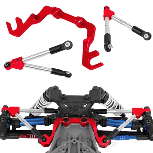 RC Front Tie Rods with Stabilizer Upgrades Part for 1/10 Slash 4X4 LCG,Alloy Aluminium Front Positive and Negative Teeth Pull Rod + Fixed Code Combination-Set,Red - color: Red - (Front Tie Rods)